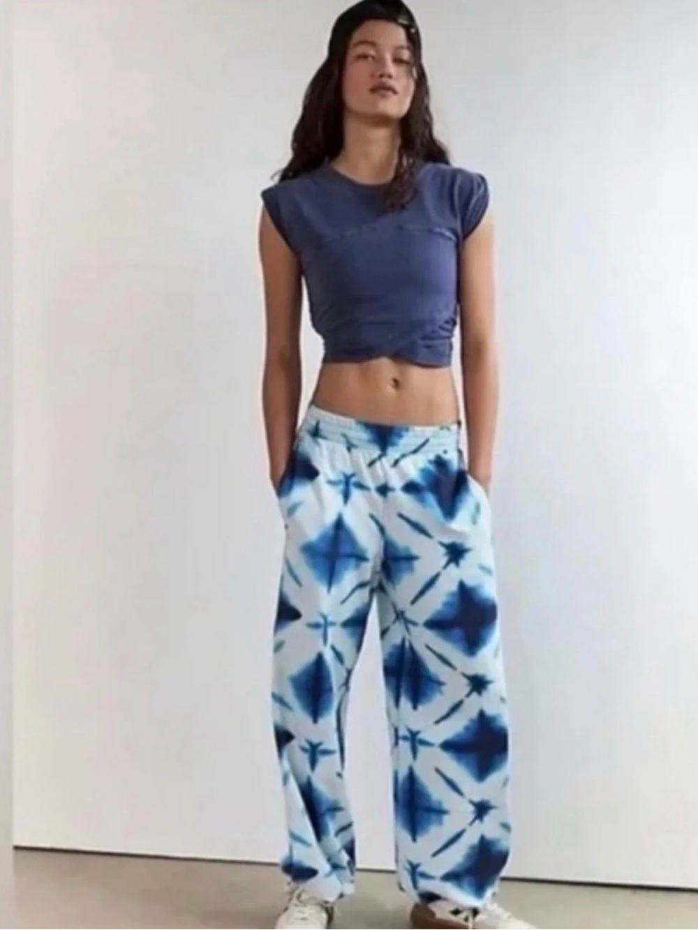 Hot Shot Cross Over Set in Blue Tie-Dye Wide Leg Pants for Women